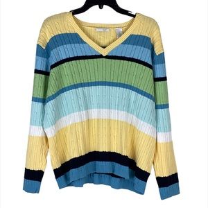 Liz golf Plus Size 2X Knit V-Neck Sweater Striped Cotton NWOT